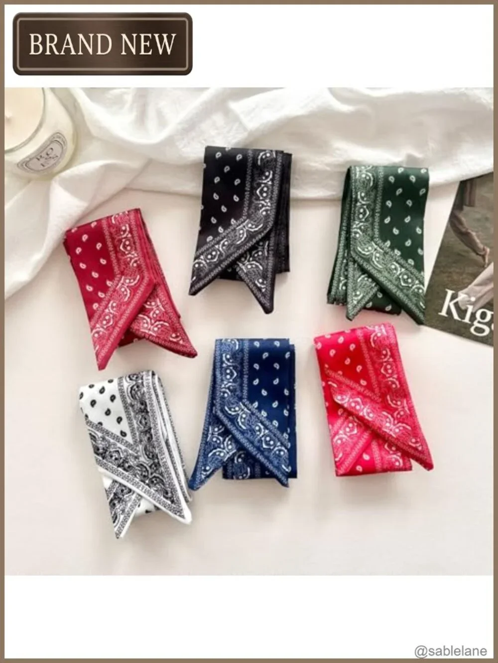 4 Silk Feel Fashion Scarves - Versatile Headband Neck Scarf Set Gift